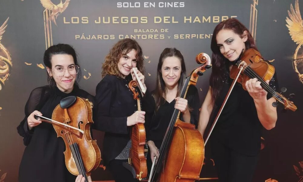 Cuarteto de cuerda en la presentación de Los Juegos del Hambre en Yelmo Luxury Palafox